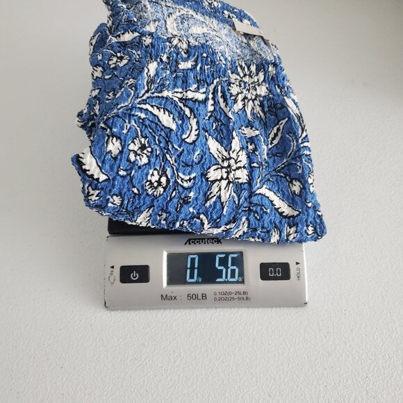 LOFT Womens Blue Floral Crinkle Blouse Size M Square Neck Long Sleeve Career - Picture 7 of 7